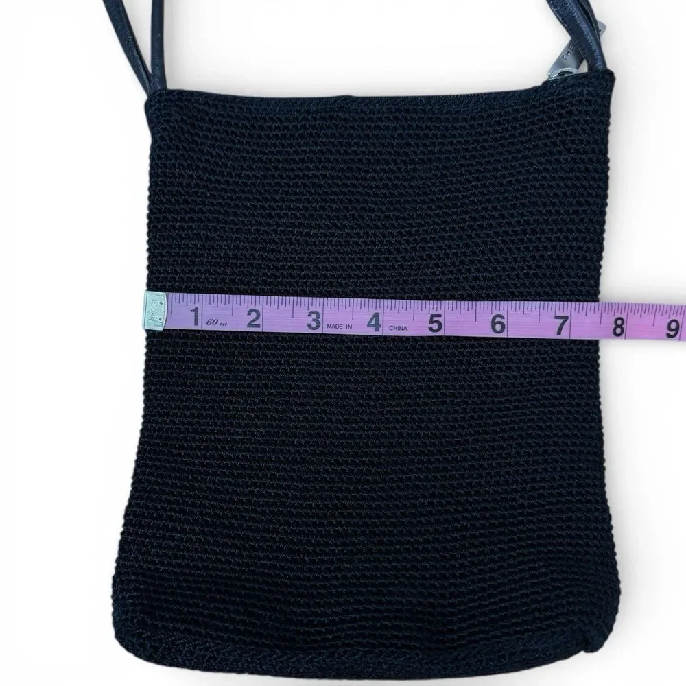 THE SAK Crochet Leather Woven Black Shoulder Bag Handbag Purse Hobo Classic 90s